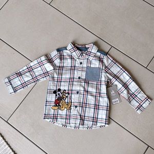 NWT Disney 18-24M Mickey Mouse Button Down Dress Shirt - Plaid